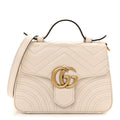 Gucci Calfskin Matelasse Mini GG Marmont Top Handle Shoulder Bag White