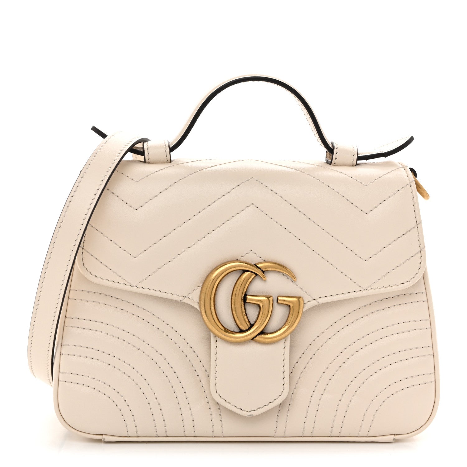 Gucci Calfskin Matelasse Mini GG Marmont Top Handle Shoulder Bag White
