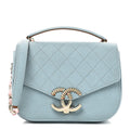 Chanel Grained Calfskin Quilted Small Cuba Top Handle Flap Blue