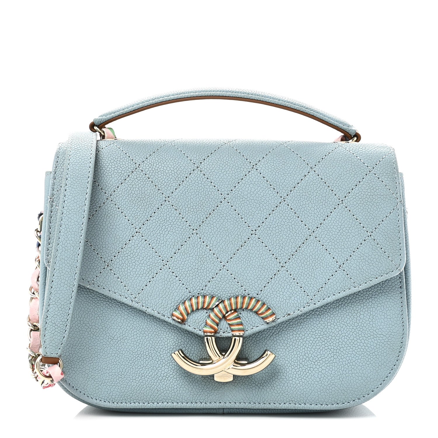 Chanel Grained Calfskin Quilted Small Cuba Top Handle Flap Blue