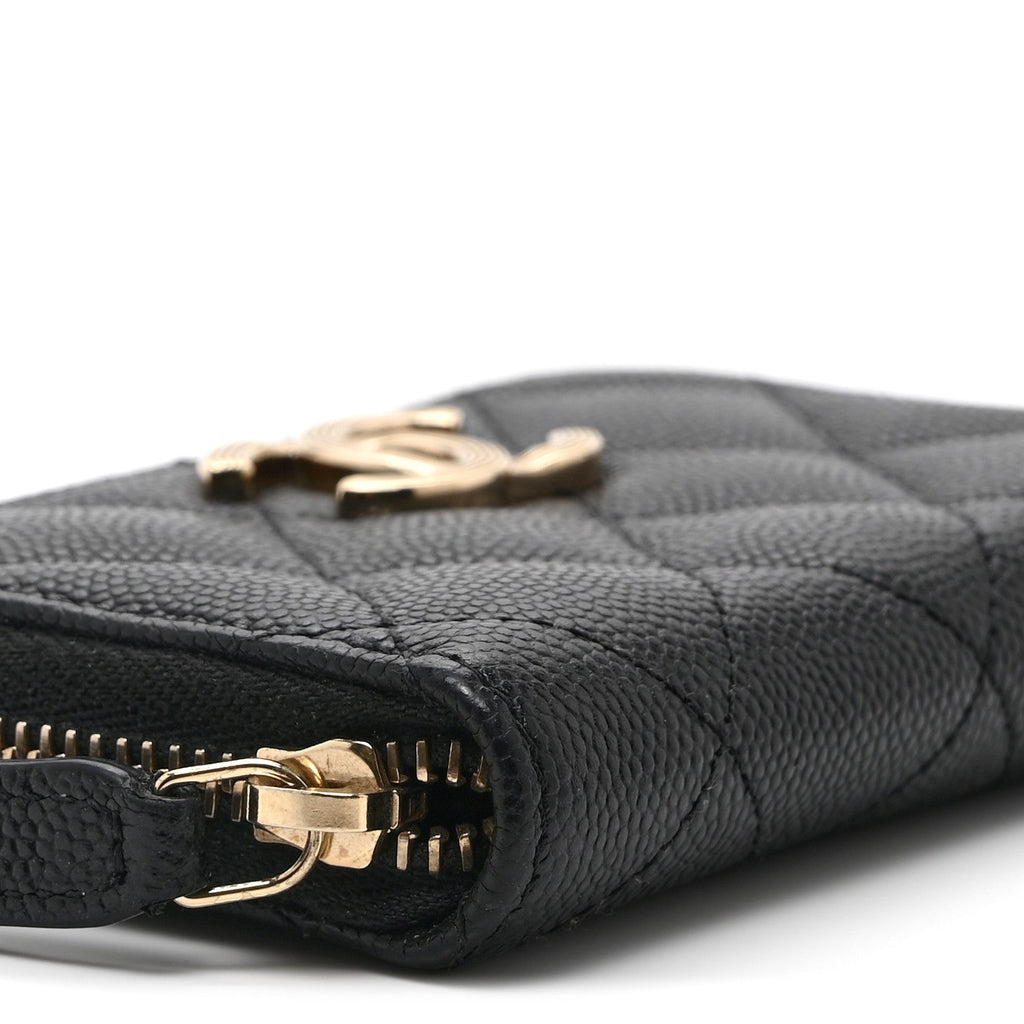 Caviar Quilted Striated CC Zip Coin Purse Black