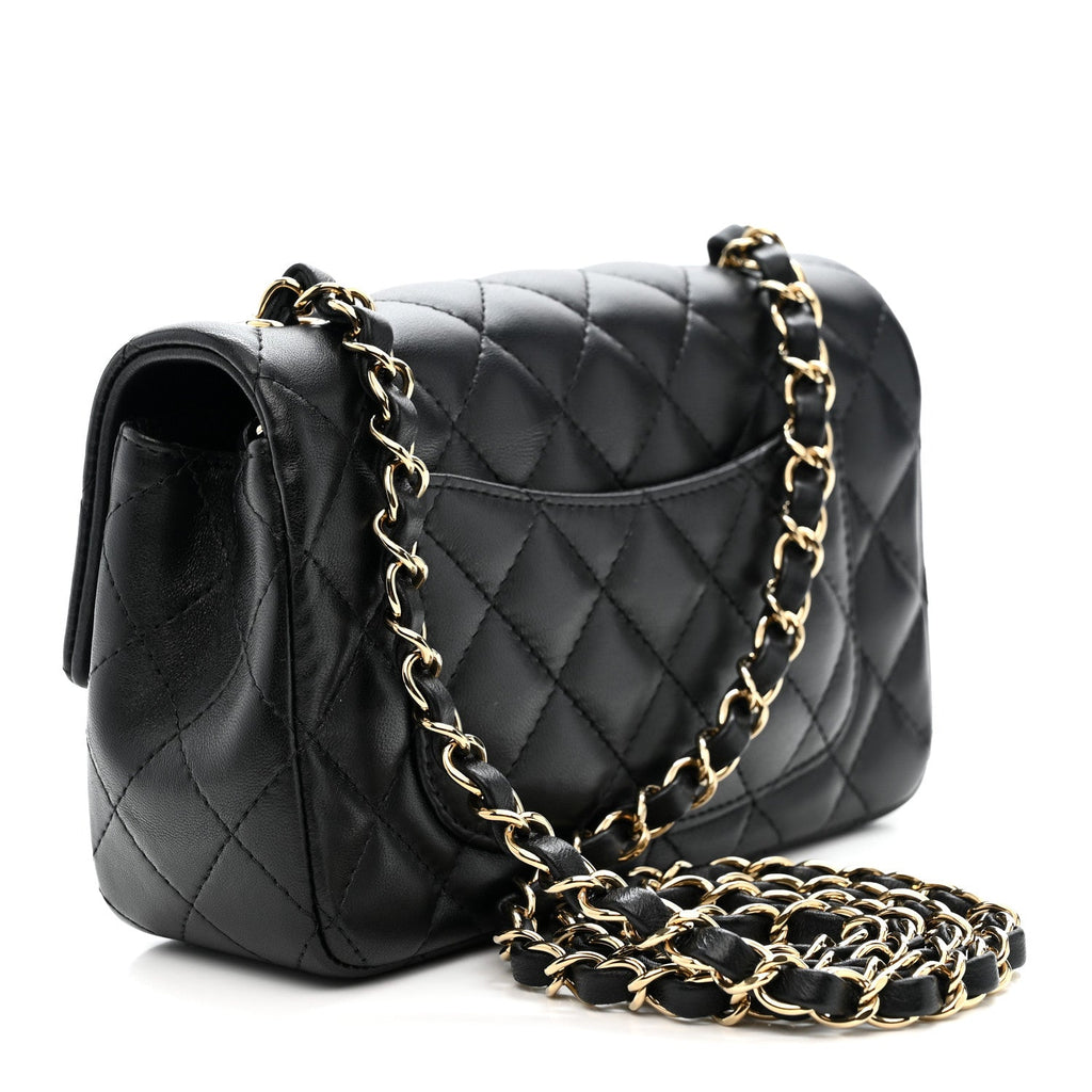 Chanel Lambskin Quilted Mini Rectangular Flap Black