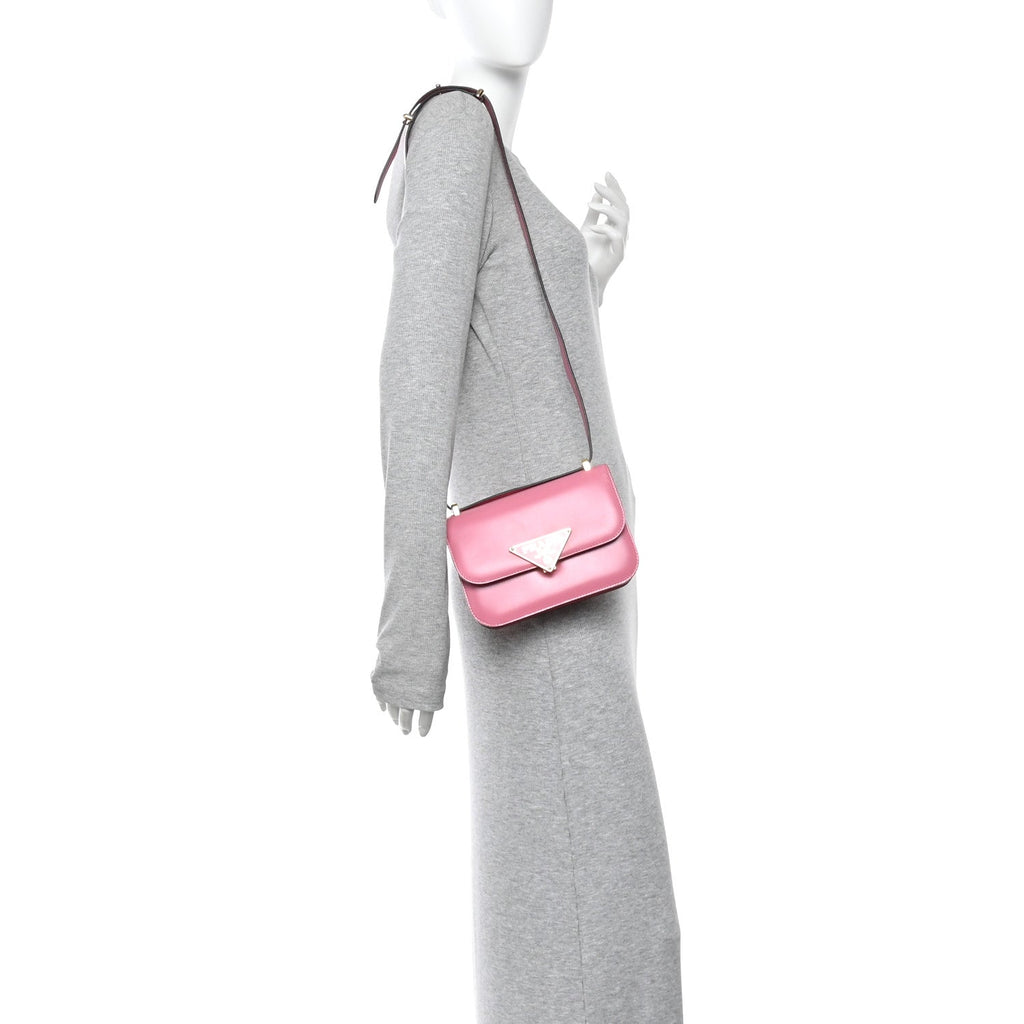 Prada Box Calfskin Triangle Embleme Flap Shoulder Bag Begonia