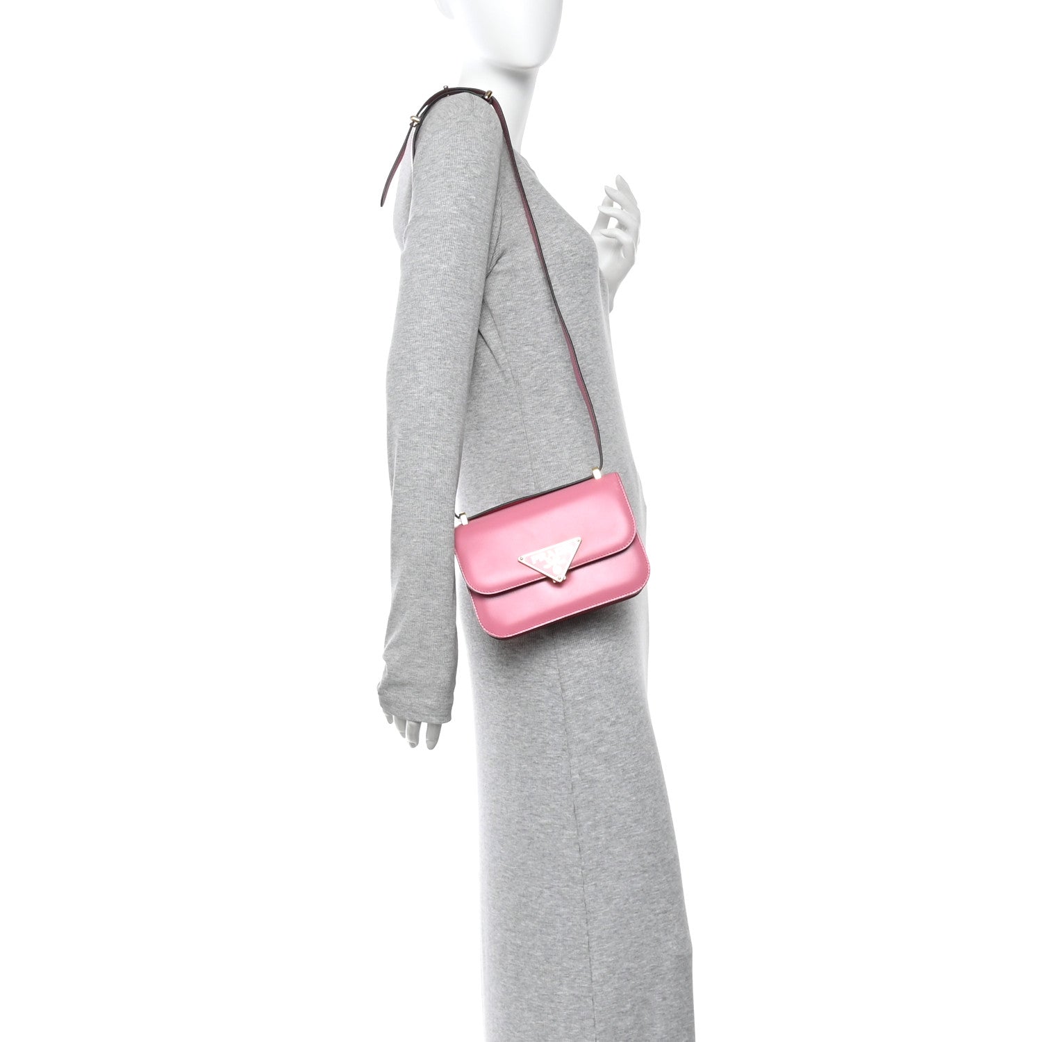 Prada Box Calfskin Triangle Embleme Flap Shoulder Bag Begonia