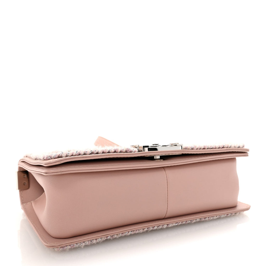 Chanel Calfskin Chevron Tweed Medium Boy Flap Pink