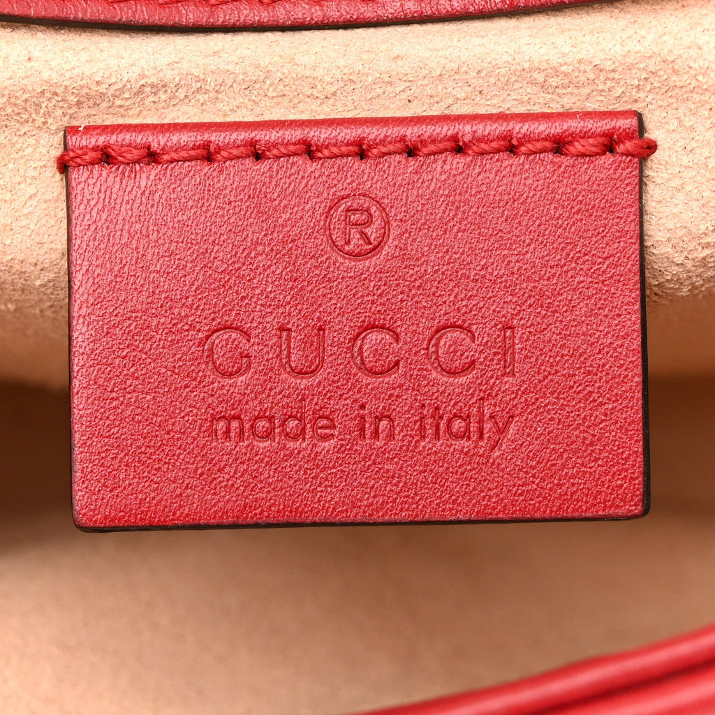 Gucci Calfskin Matelasse Super Mini GG Marmont Shoulder Bag Hibiscus Red