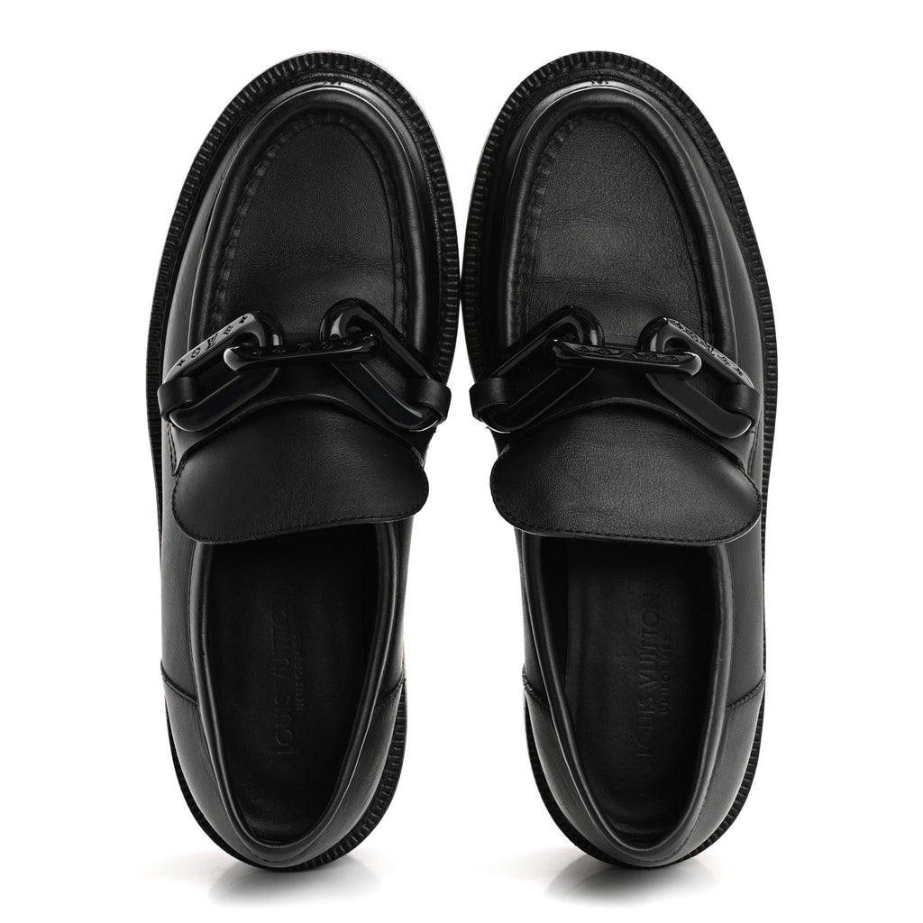 Louis Vuitton Calfskin Oversized Chain Academy Loafers 37.5 Black