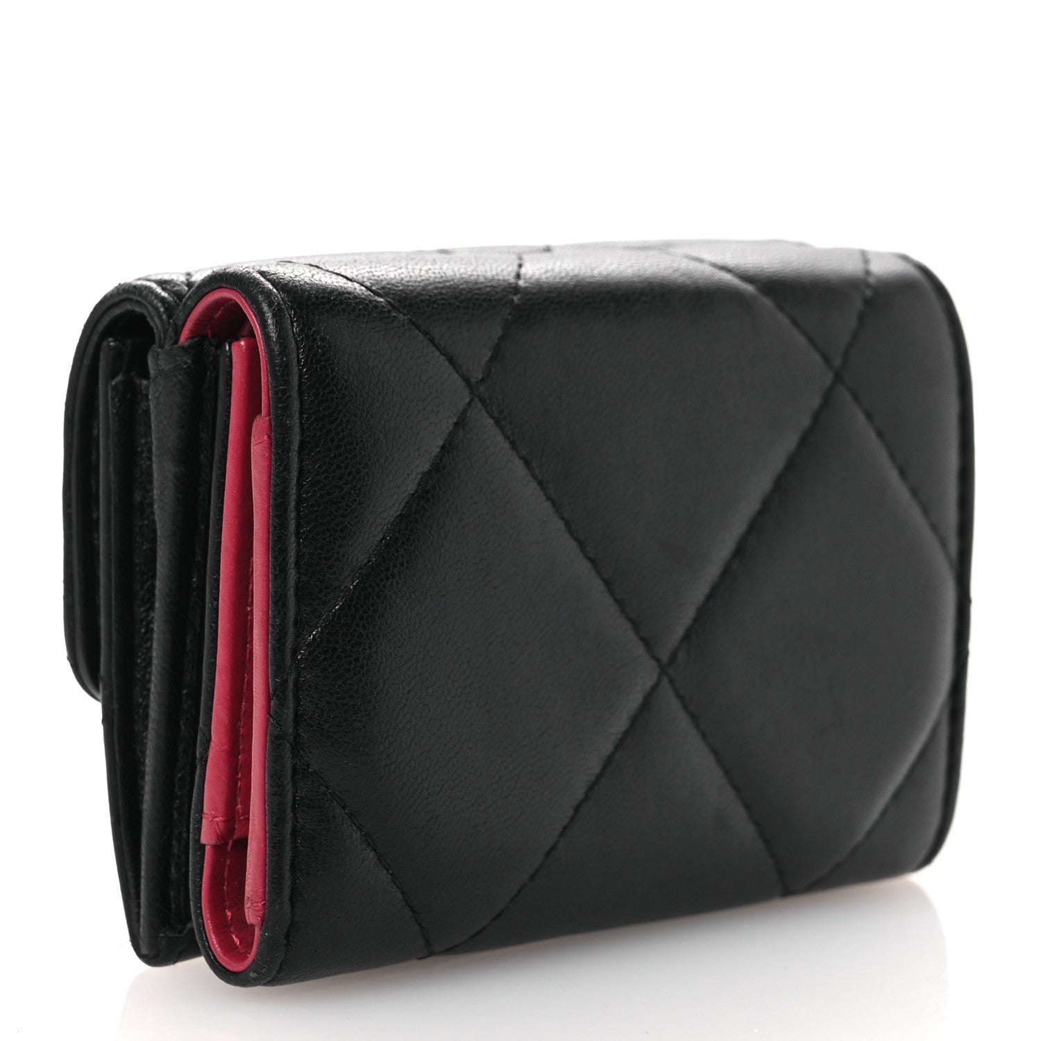 Lambskin Quilted Small Chanel 19 Flap Wallet Black