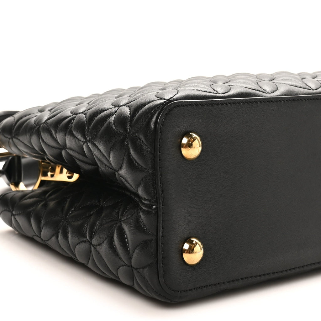 Louis Vuitton Lambskin Quilted Flower Capucines PM Black