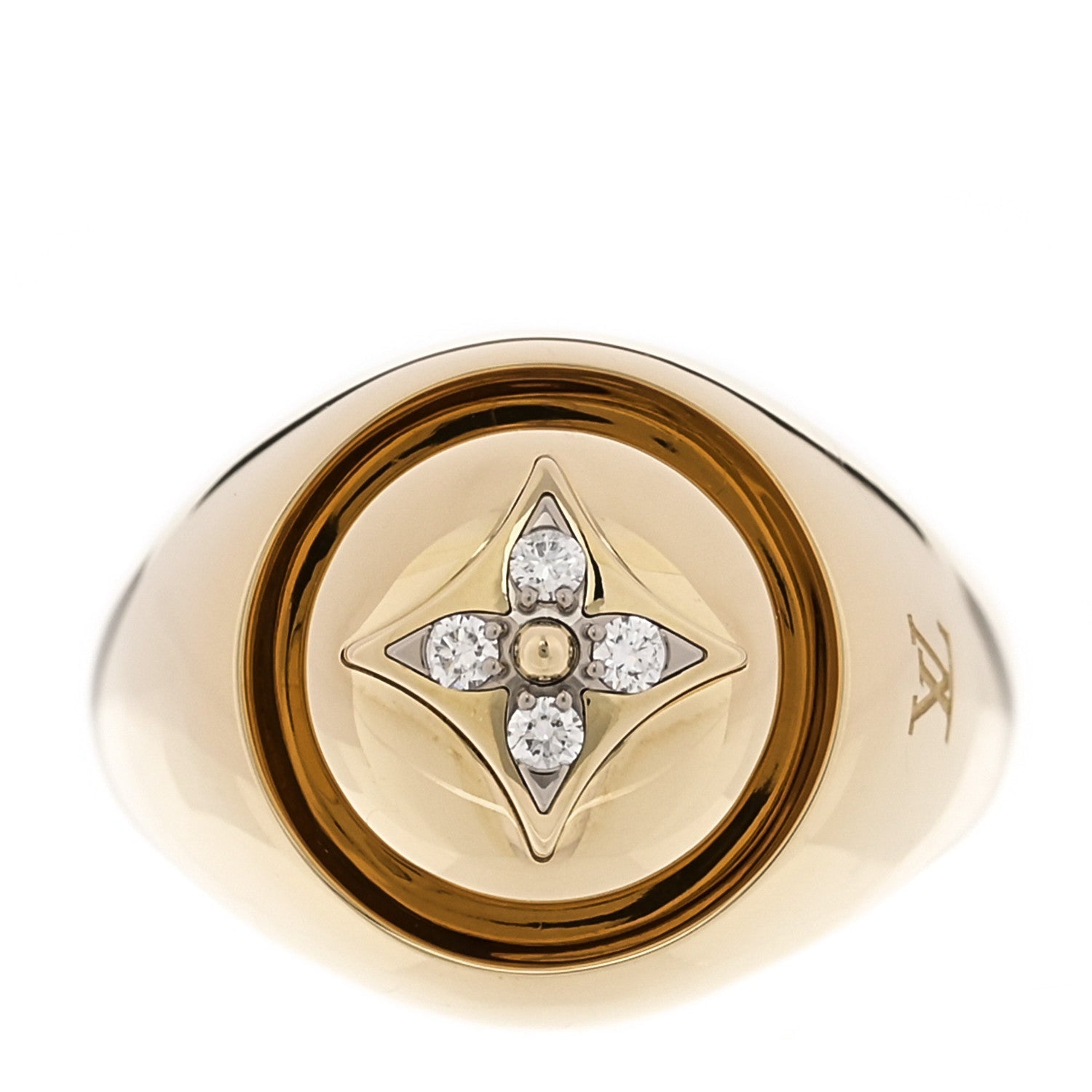 Louis Vuitton 18K Yellow Gold Diamond B Blossom Signet Ring 55 7.25