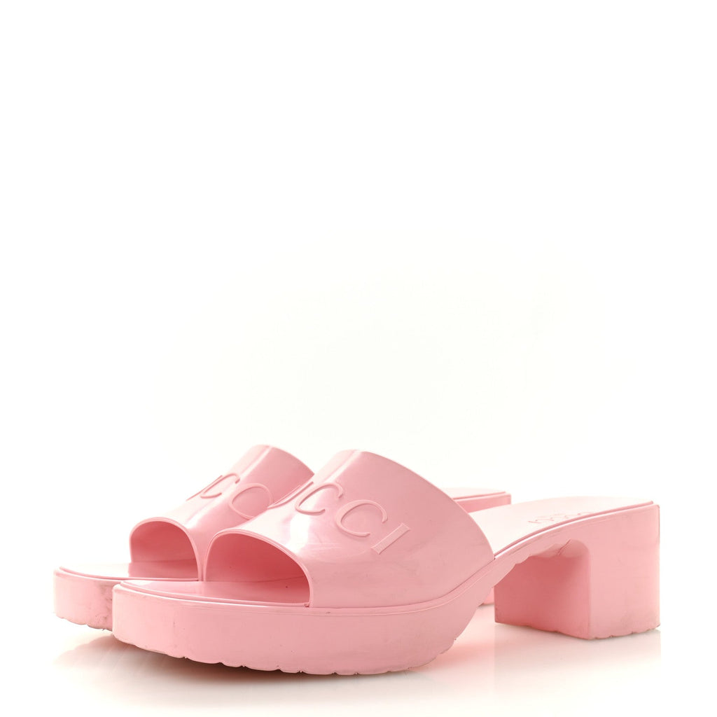 Gucci Rubber Gucci Logo Womens Platform 20/60mm Slide Sandals 41 Wild Rose