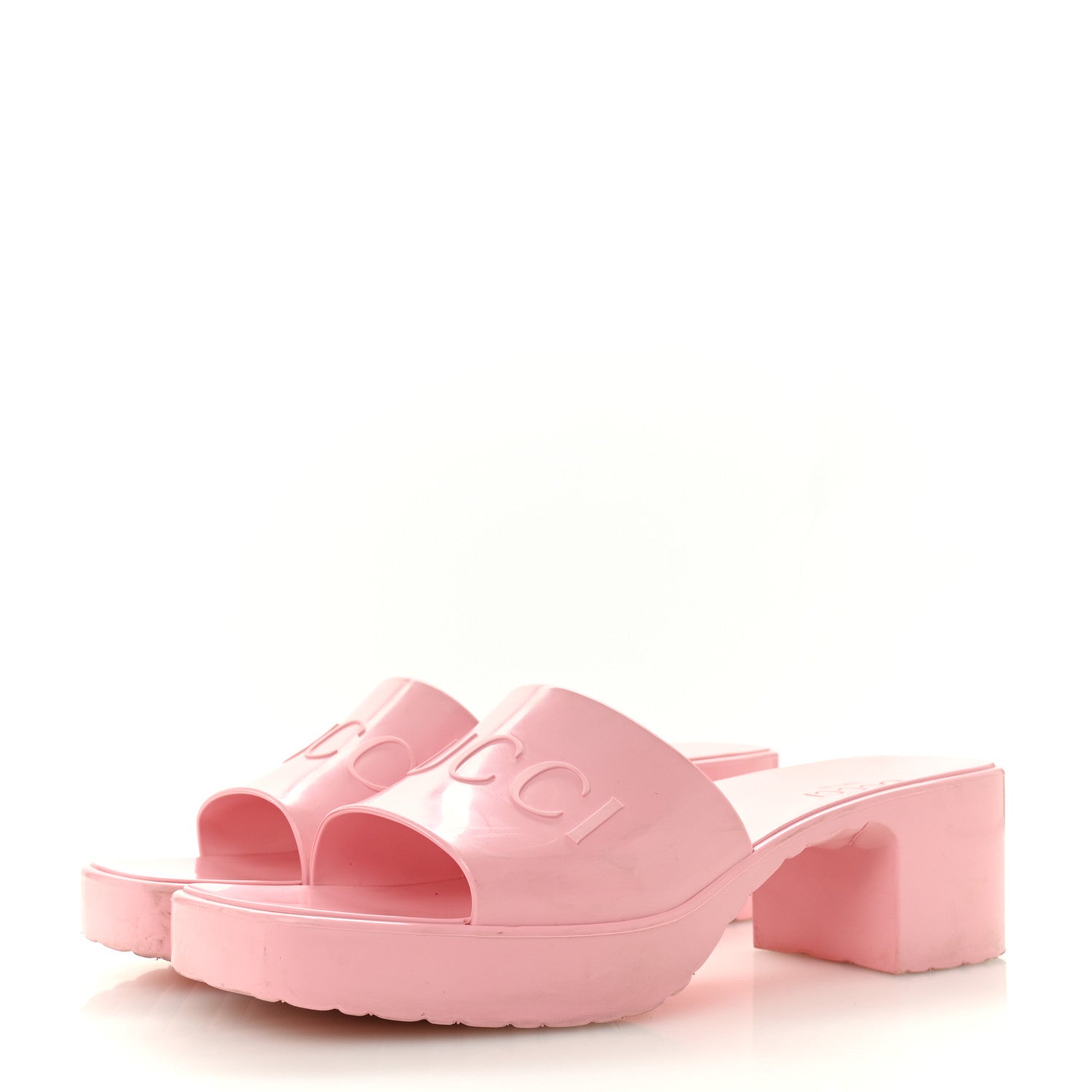 Gucci Rubber Gucci Logo Womens Platform 20/60mm Slide Sandals 41 Wild Rose
