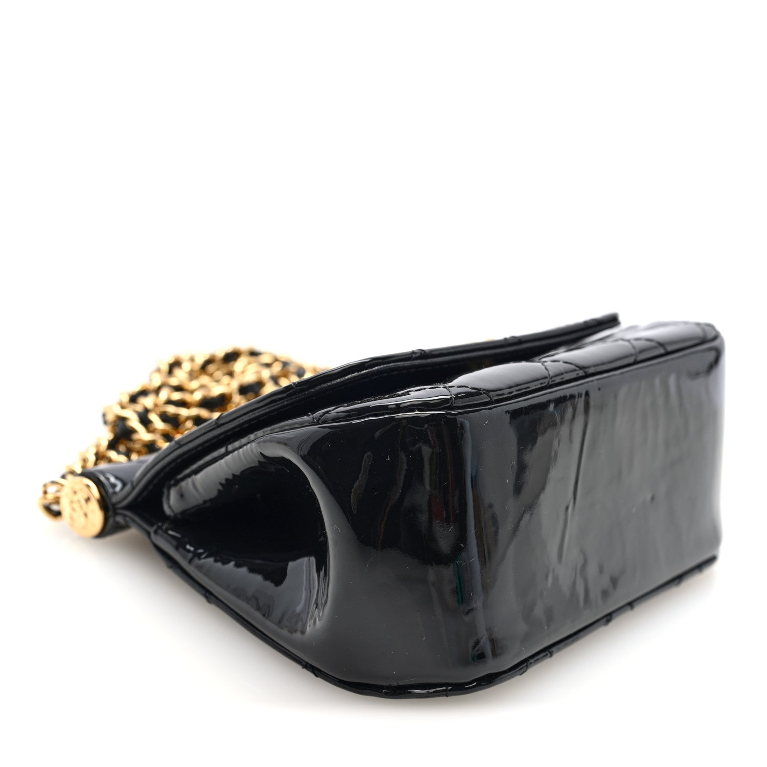 Chanel Patent Quilted Frame Clutch Flap With Chain Black