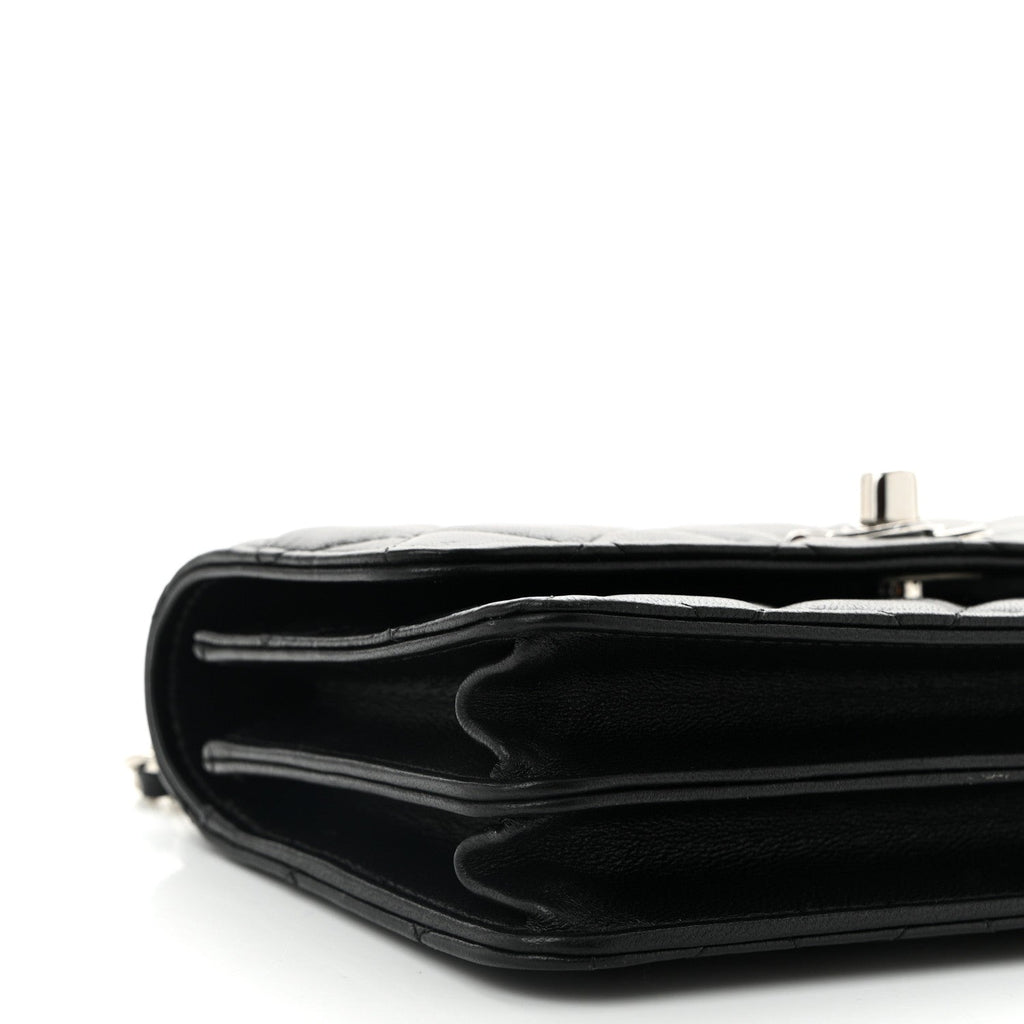 Chanel Lambskin Quilted Metal Top Handle Crossbody Flap Black