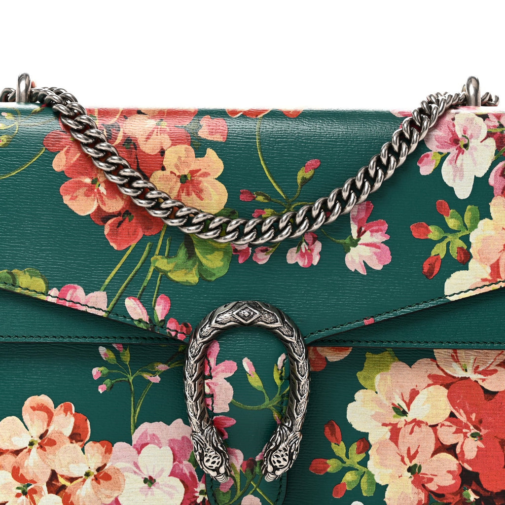 Gucci Calfskin Blooms Print Medium Dionysus Shoulder Bag Bright Emerald Multicolor
