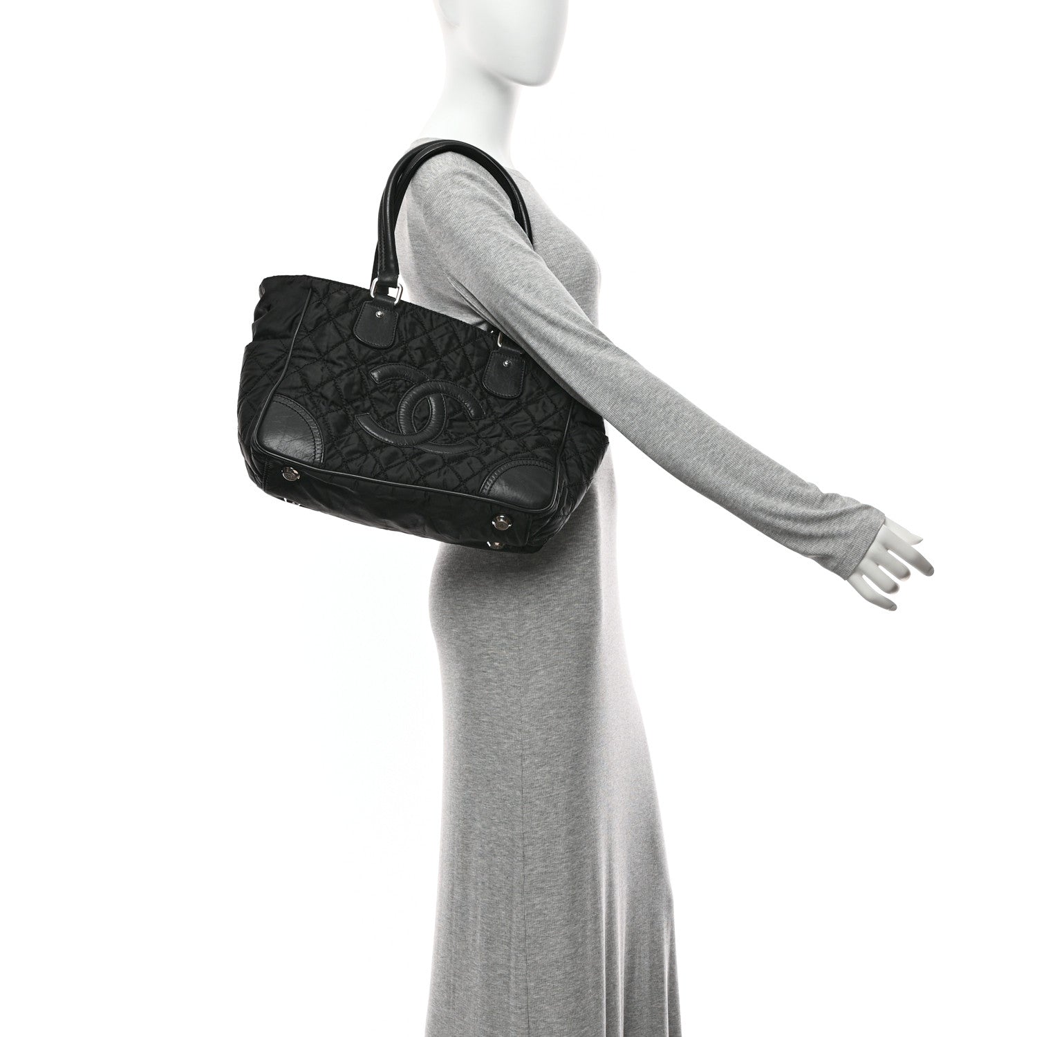 Chanel Nylon Calfskin Quilted CC Paris New York Tote Bag Black
