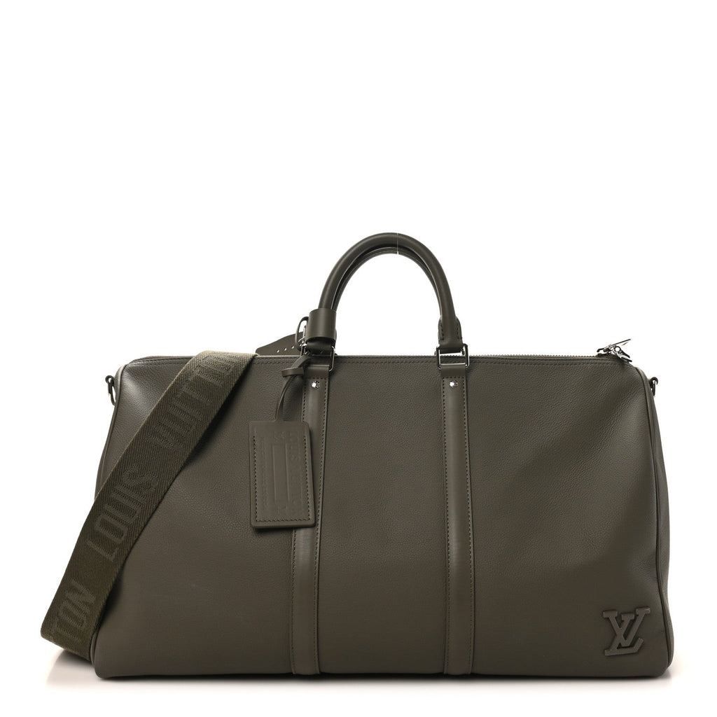 Louis Vuitton Grained Calfskin Aerogram Keepall Bandouliere 50 Khaki