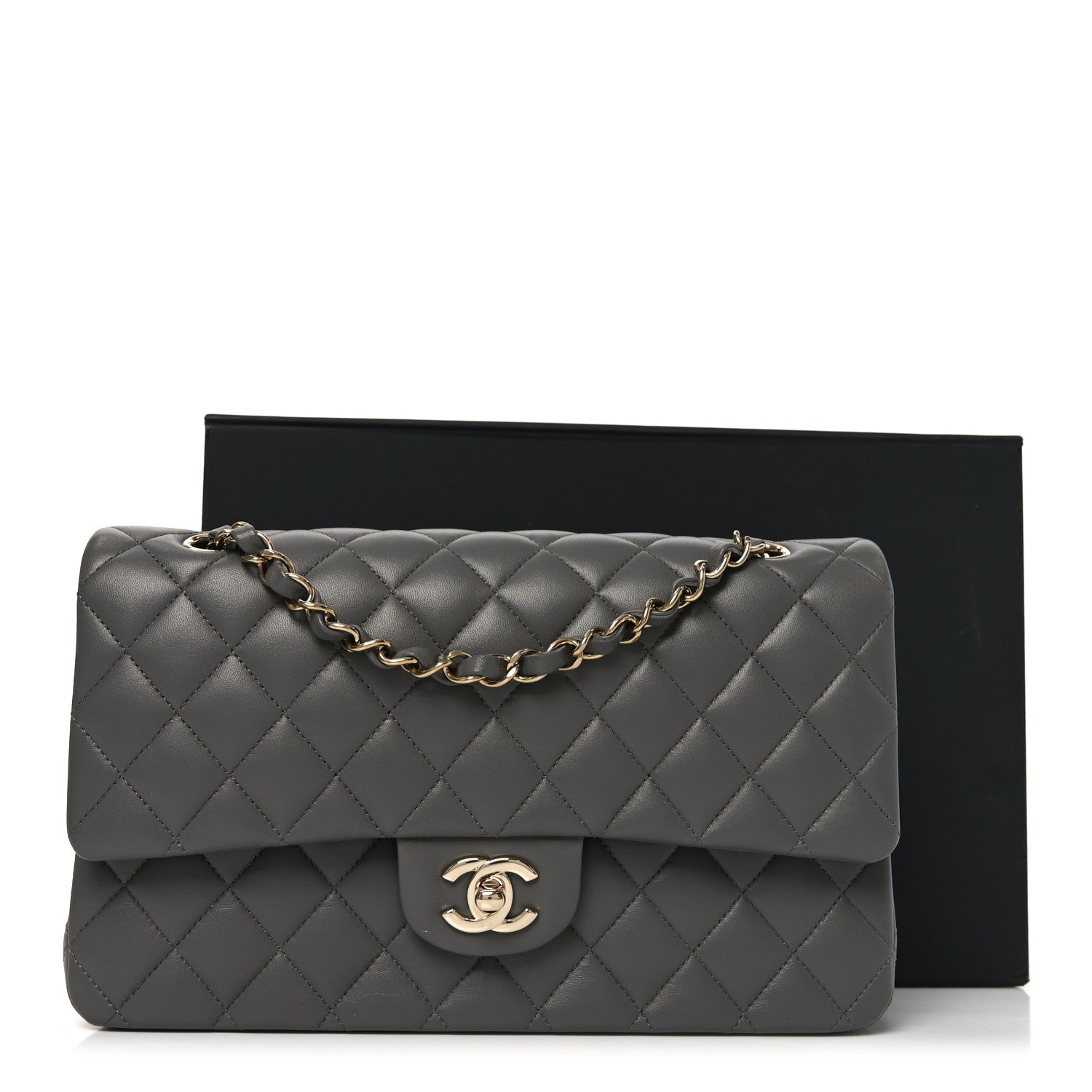 Chanel Lambskin Quilted Medium Double Flap Grey
