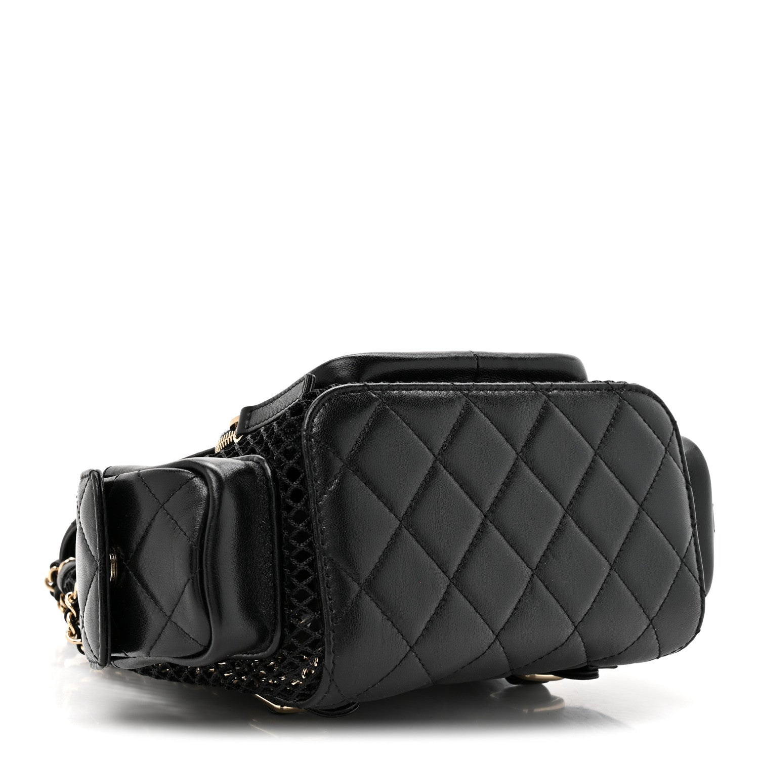 Chanel Shiny Lambskin Mesh Quilted Small Cargo Duma Drawstring Backpack Black