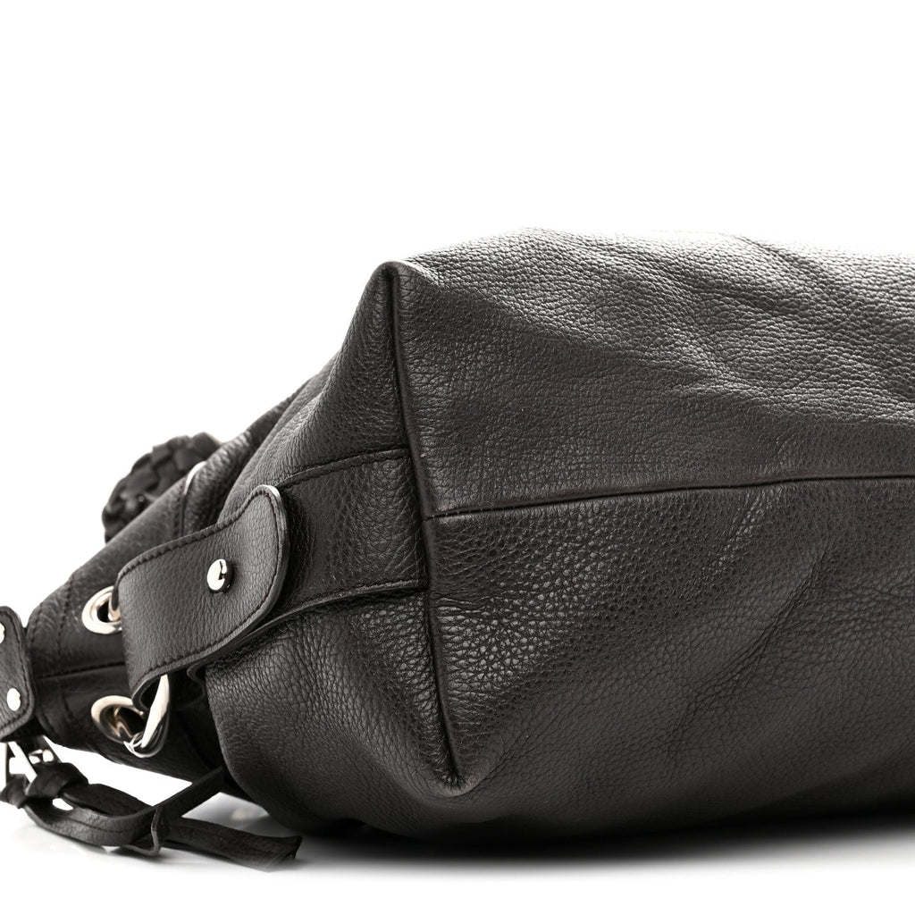 Gucci Pebbled Calfskin Large Bamboo Bar Tassel Shoulder Bag Dark Brown
