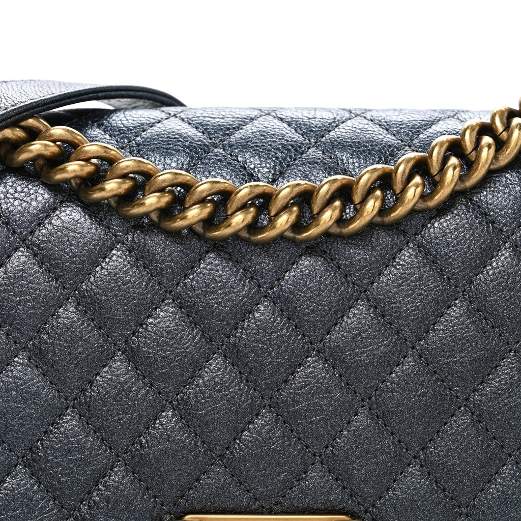 Chanel Metallic Calfskin Quilted Medium Boy Flap Grey