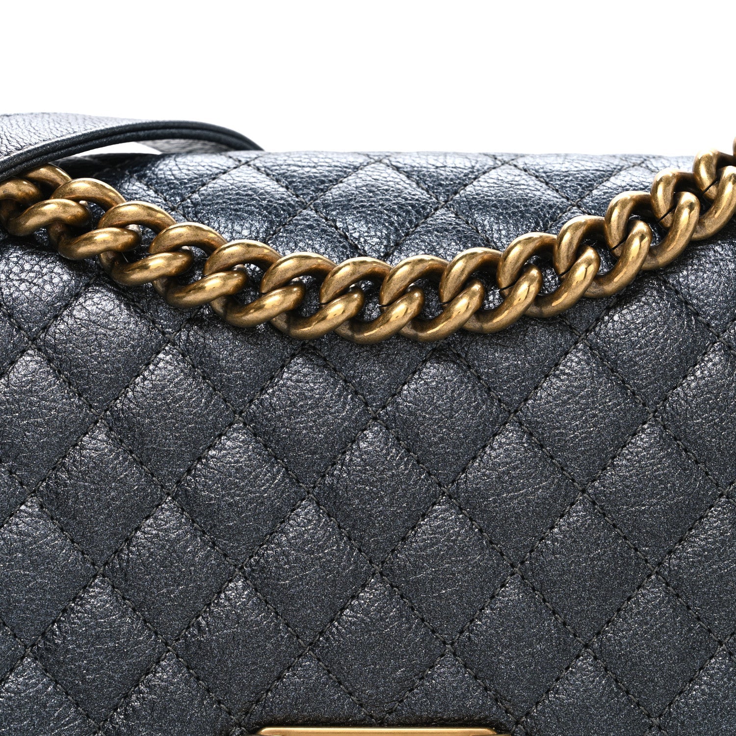 Chanel Metallic Calfskin Quilted Medium Boy Flap Grey