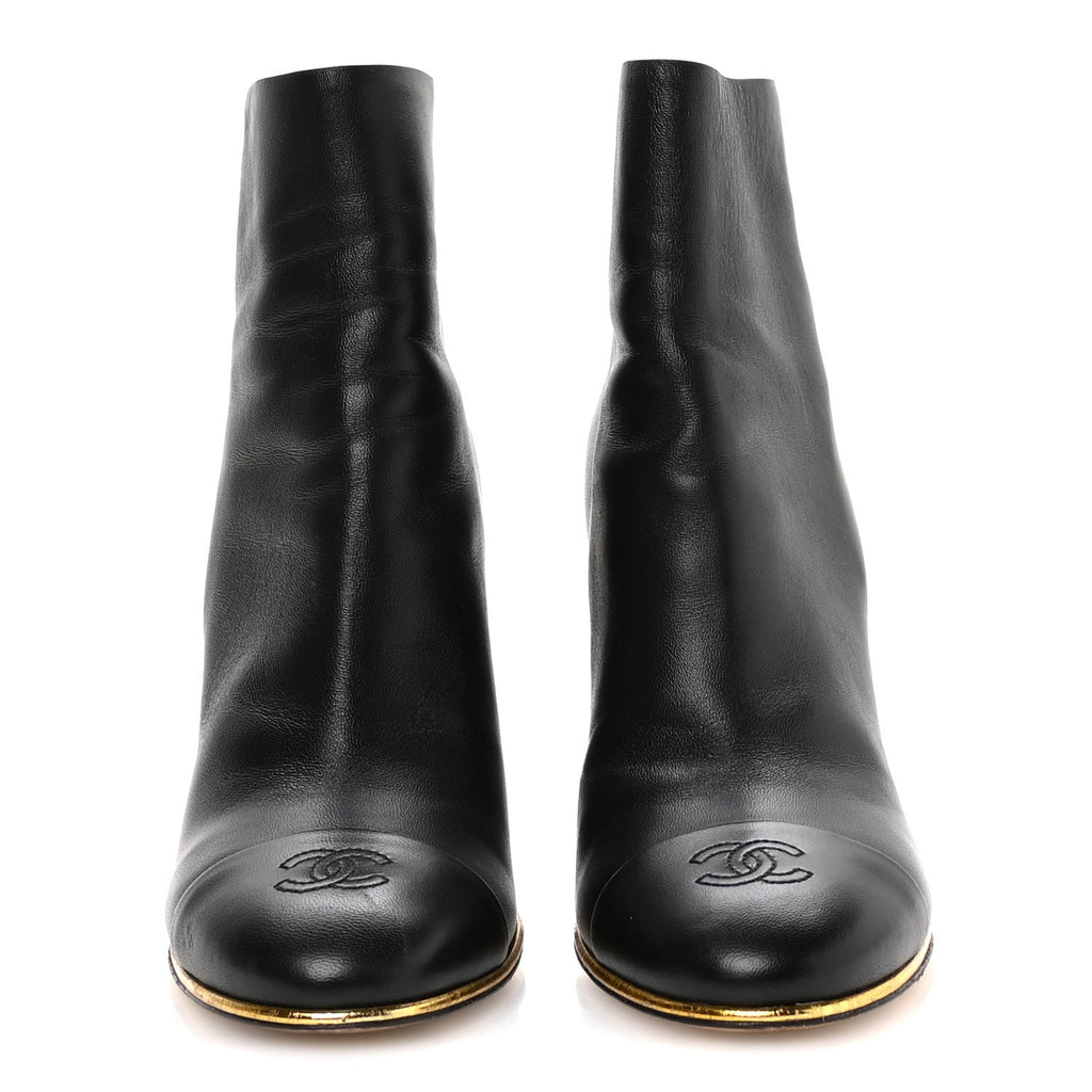 Lambskin Cap Toe Wedge Ankle Boots 38.5 Black