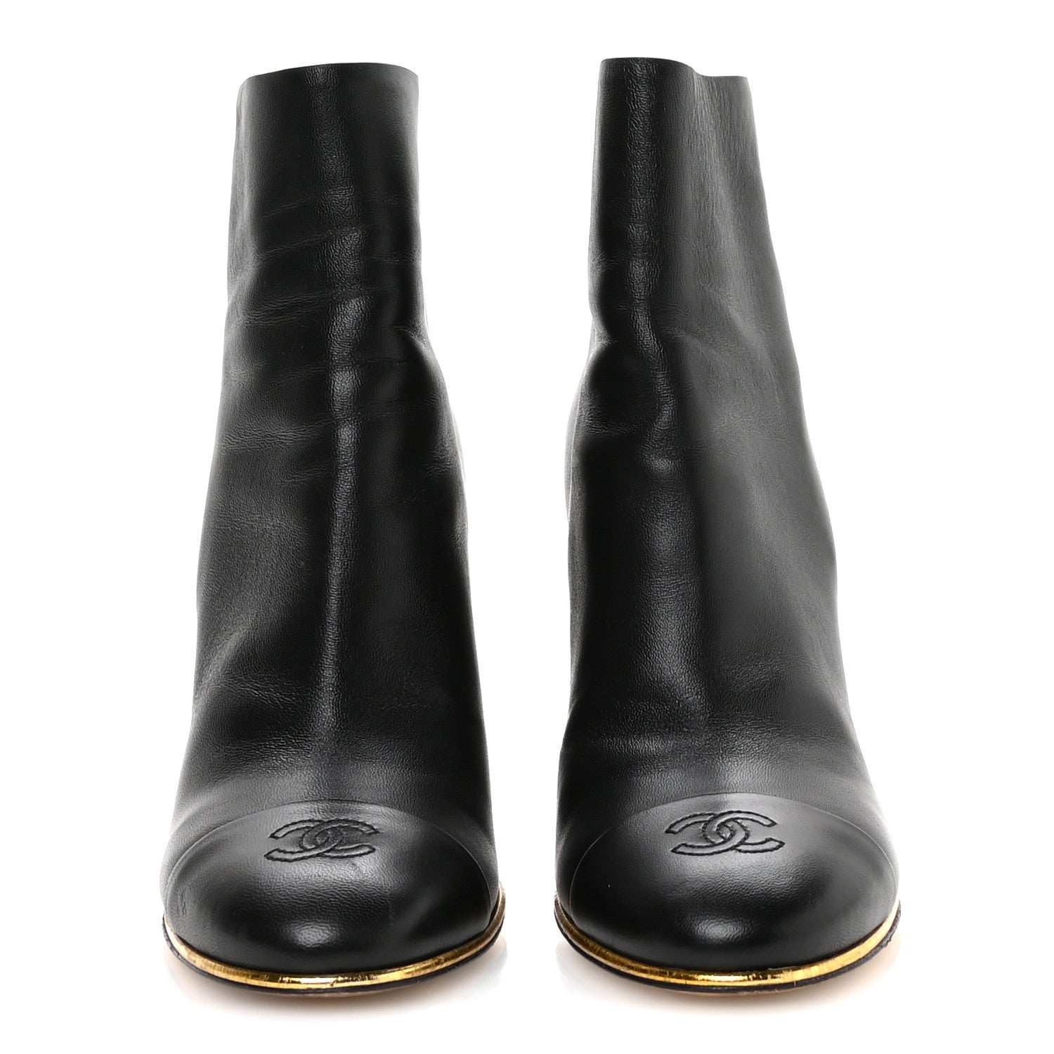 Lambskin Cap Toe Wedge Ankle Boots 38.5 Black