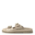 Chanel Shiny Calfskin Quilted Velcro Dad Crystal CC Slide Sandals 39 Beige