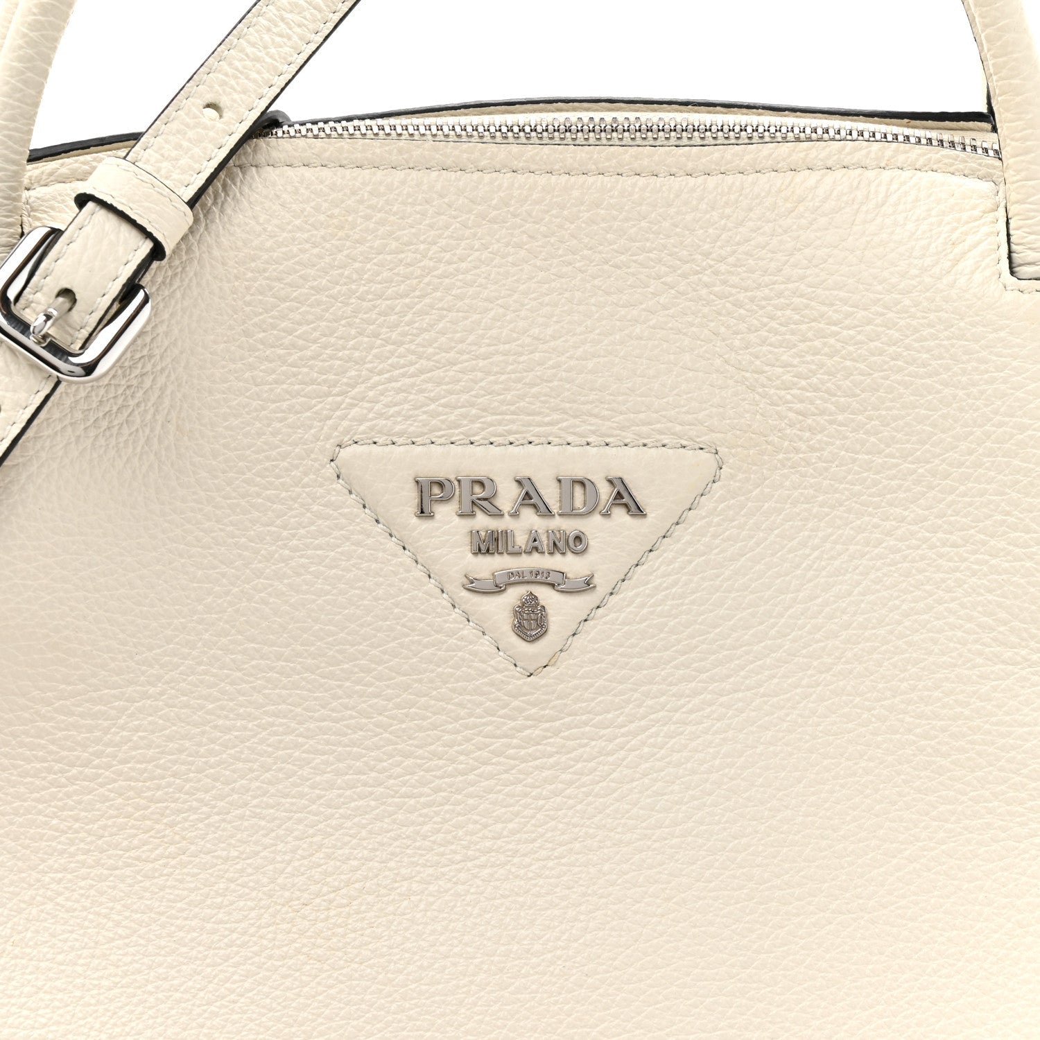 Prada Vitello Daino Soft Medium Zippered Top Handle Bag White