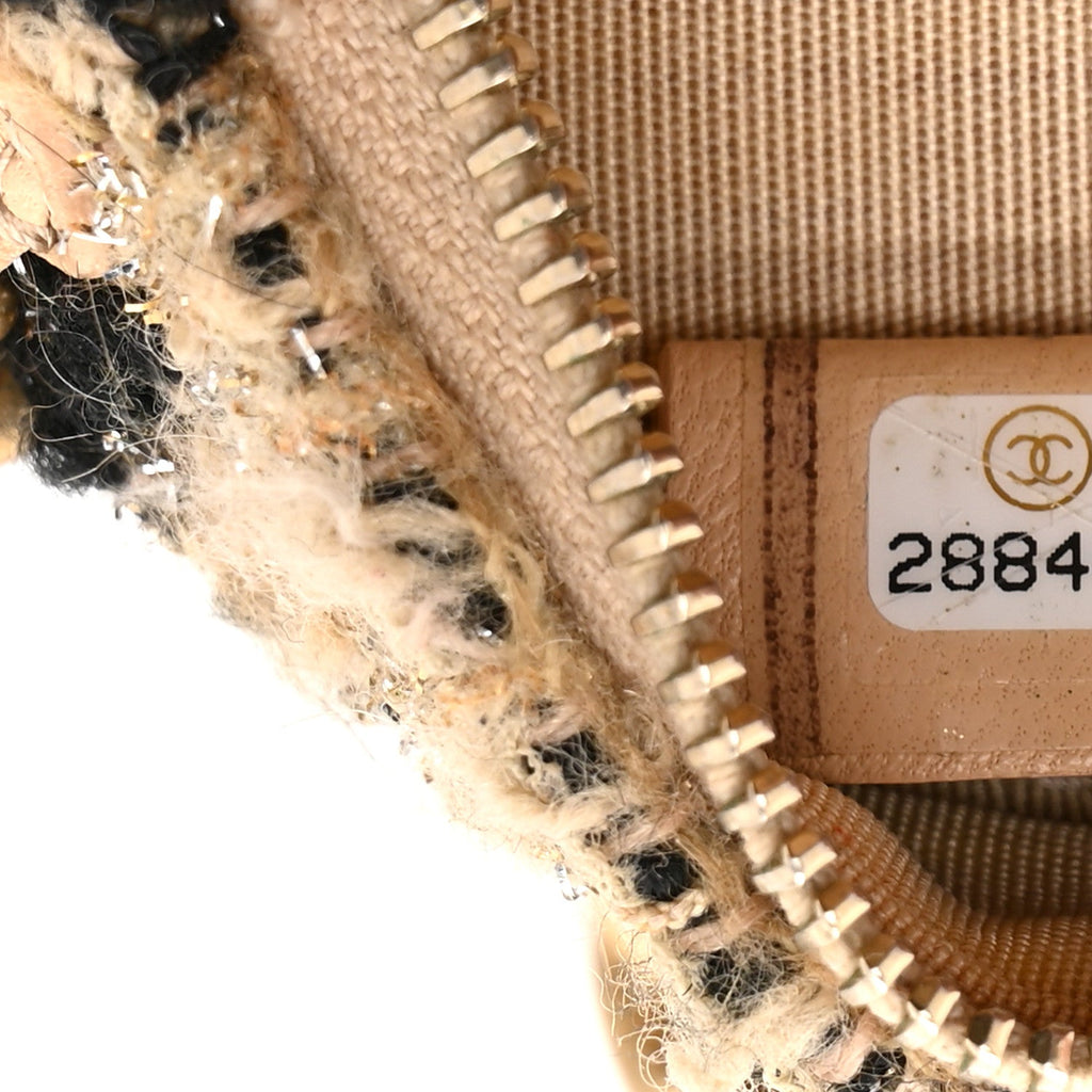 Chanel Wool Tweed Lambskin Quilted Chanel 19 Round Clutch With Chain and Coin Purse Beige Black