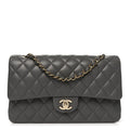 Chanel Lambskin Quilted Medium Double Flap Grey