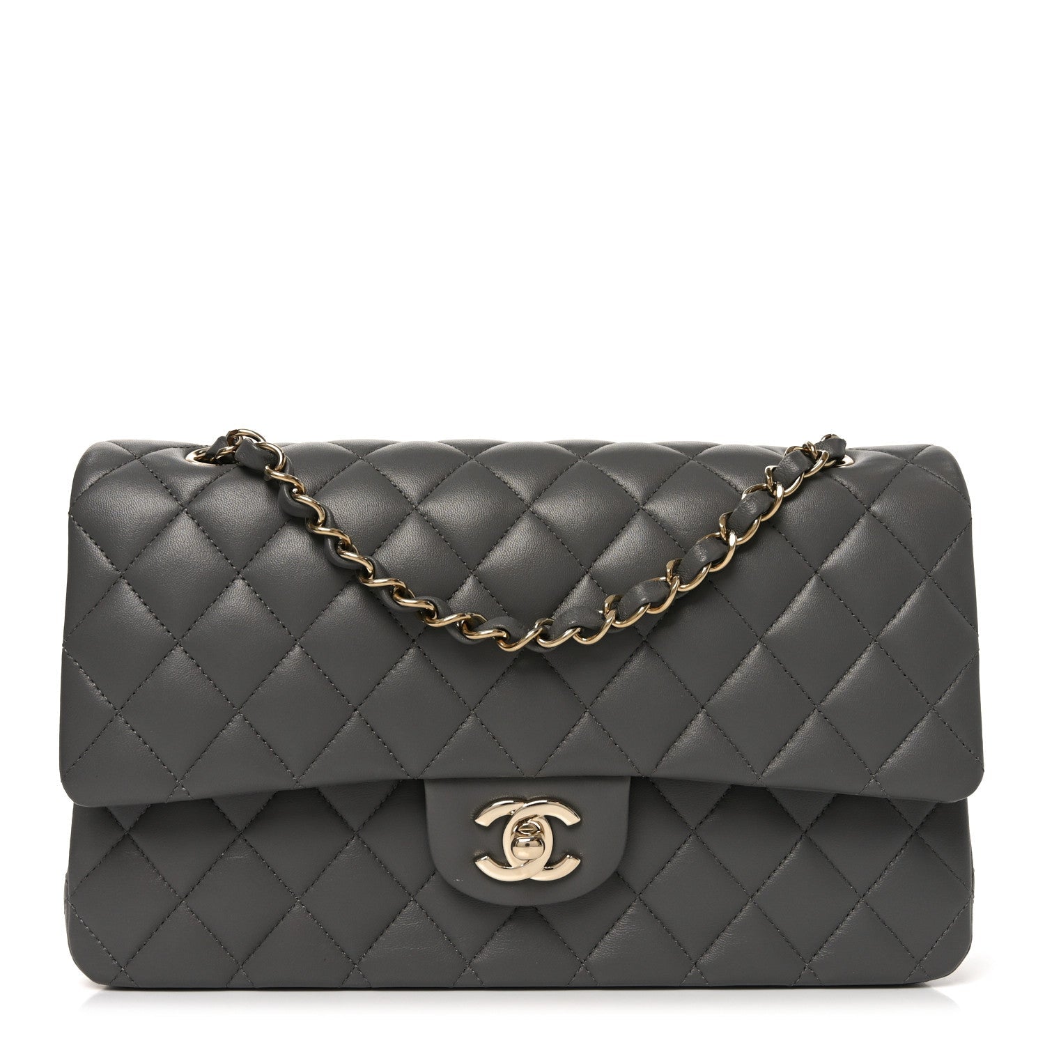 Chanel Lambskin Quilted Medium Double Flap Grey