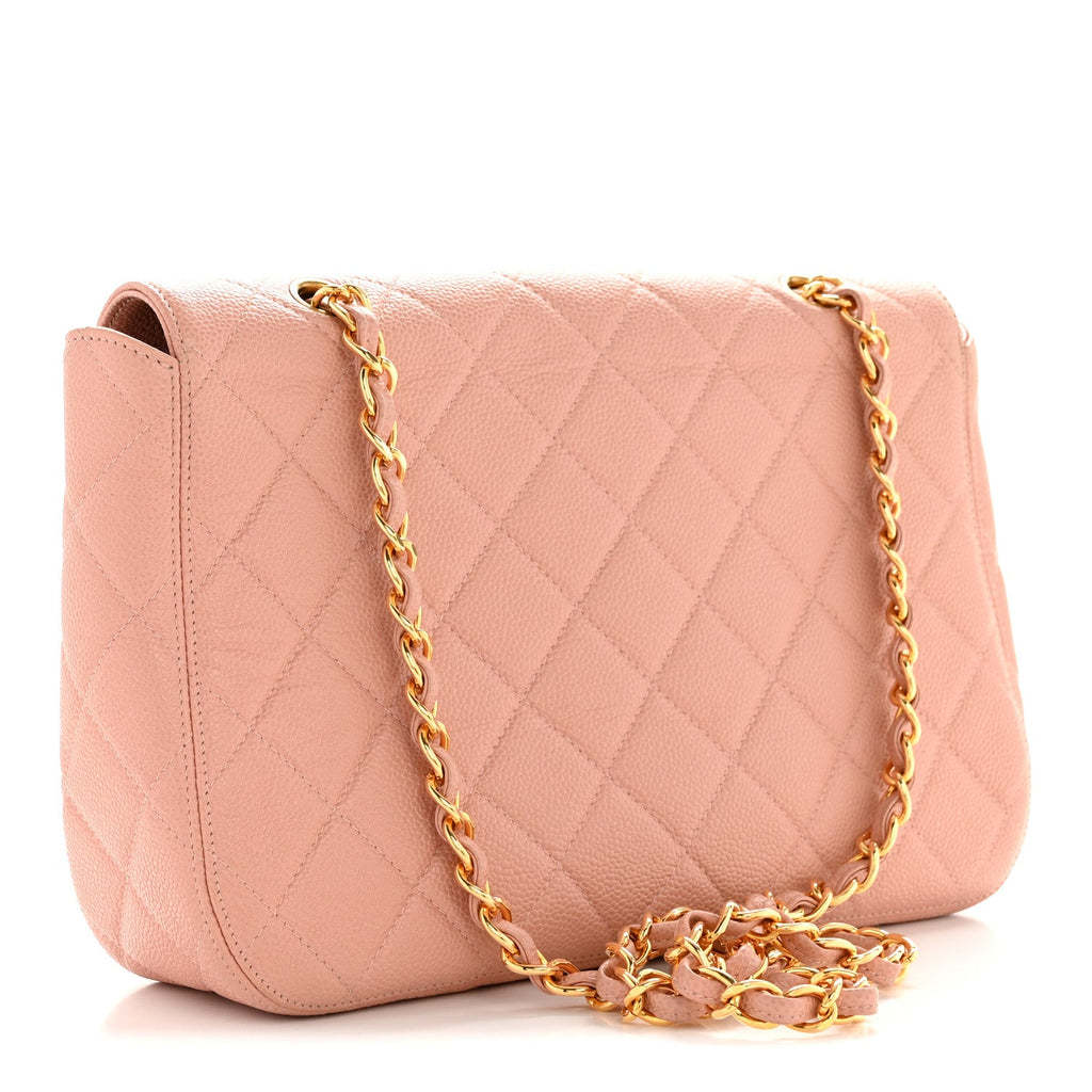 Chanel Caviar Quilted XL Jumbo Single Flap Light Pink