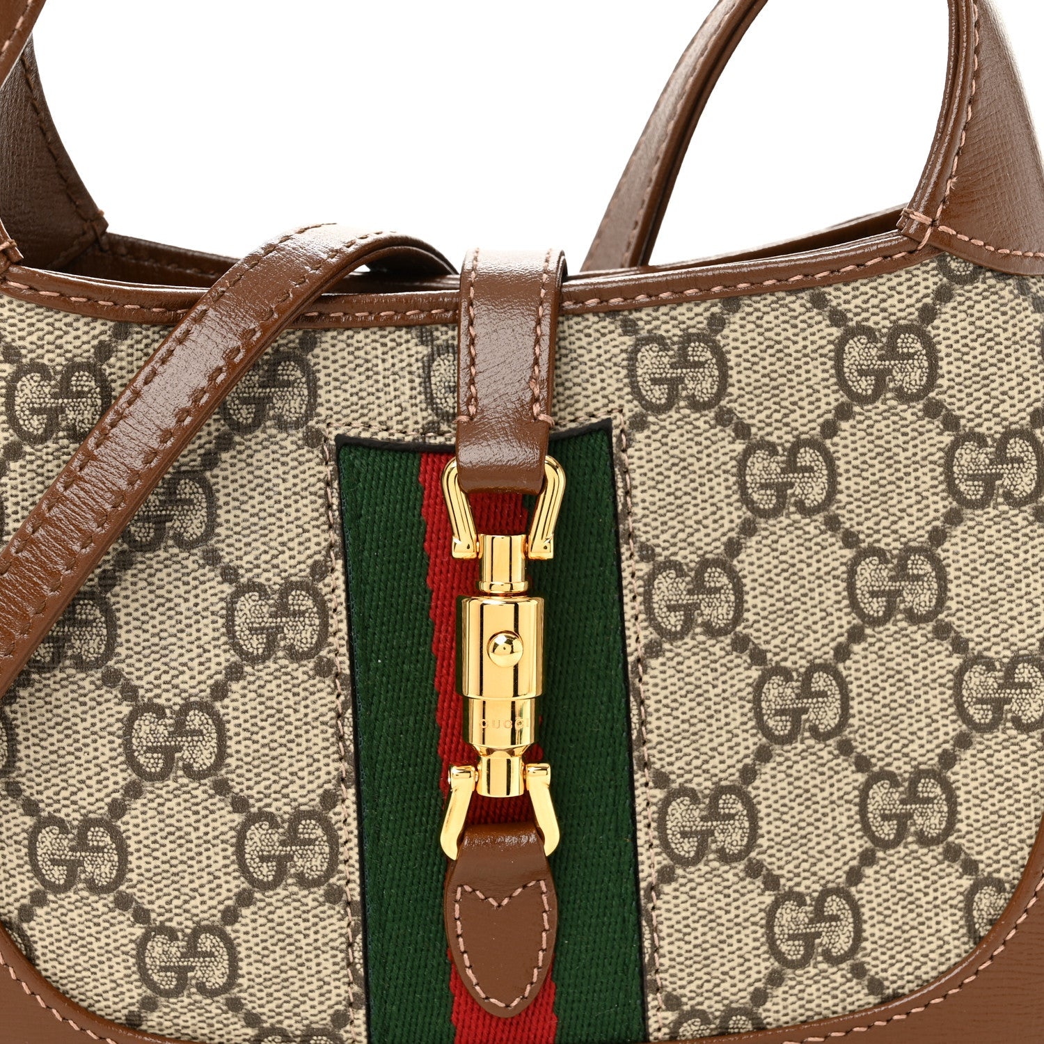 Gucci GG Supreme Monogram Azalea Calfskin Web Mini Jackie 1961 Hobo Beige Ebony Brown Sugar