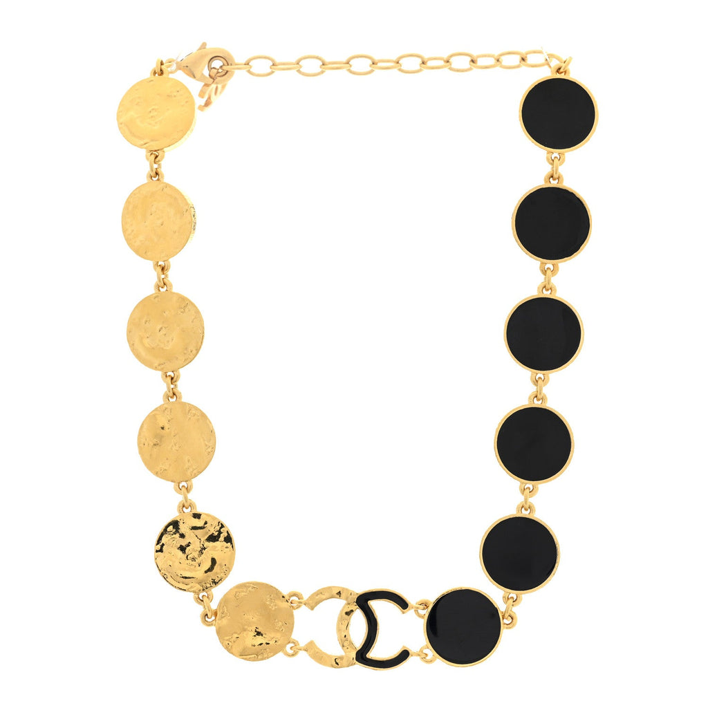 Metal Enamel Disc CC Choker Necklace Gold Black