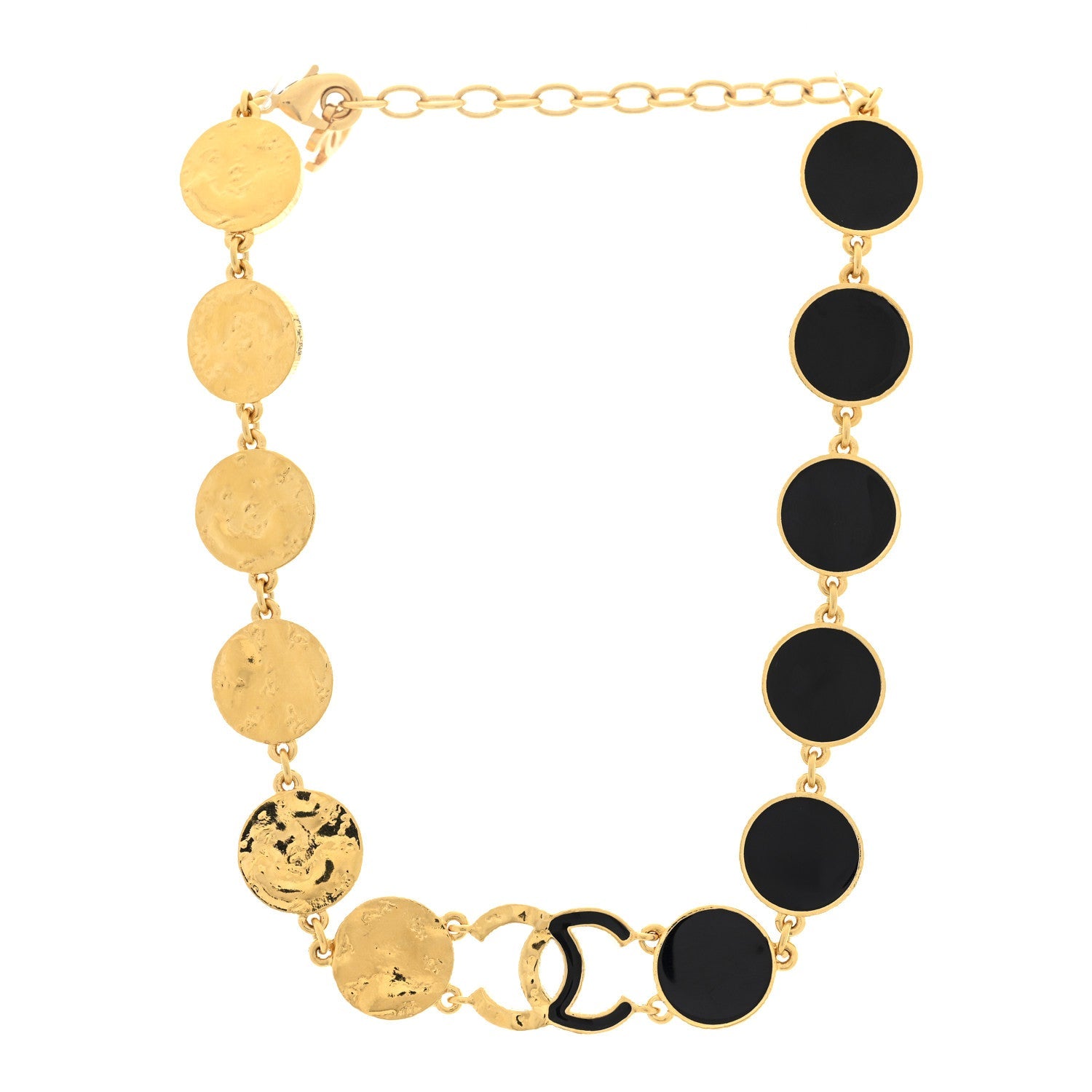 Metal Enamel Disc CC Choker Necklace Gold Black