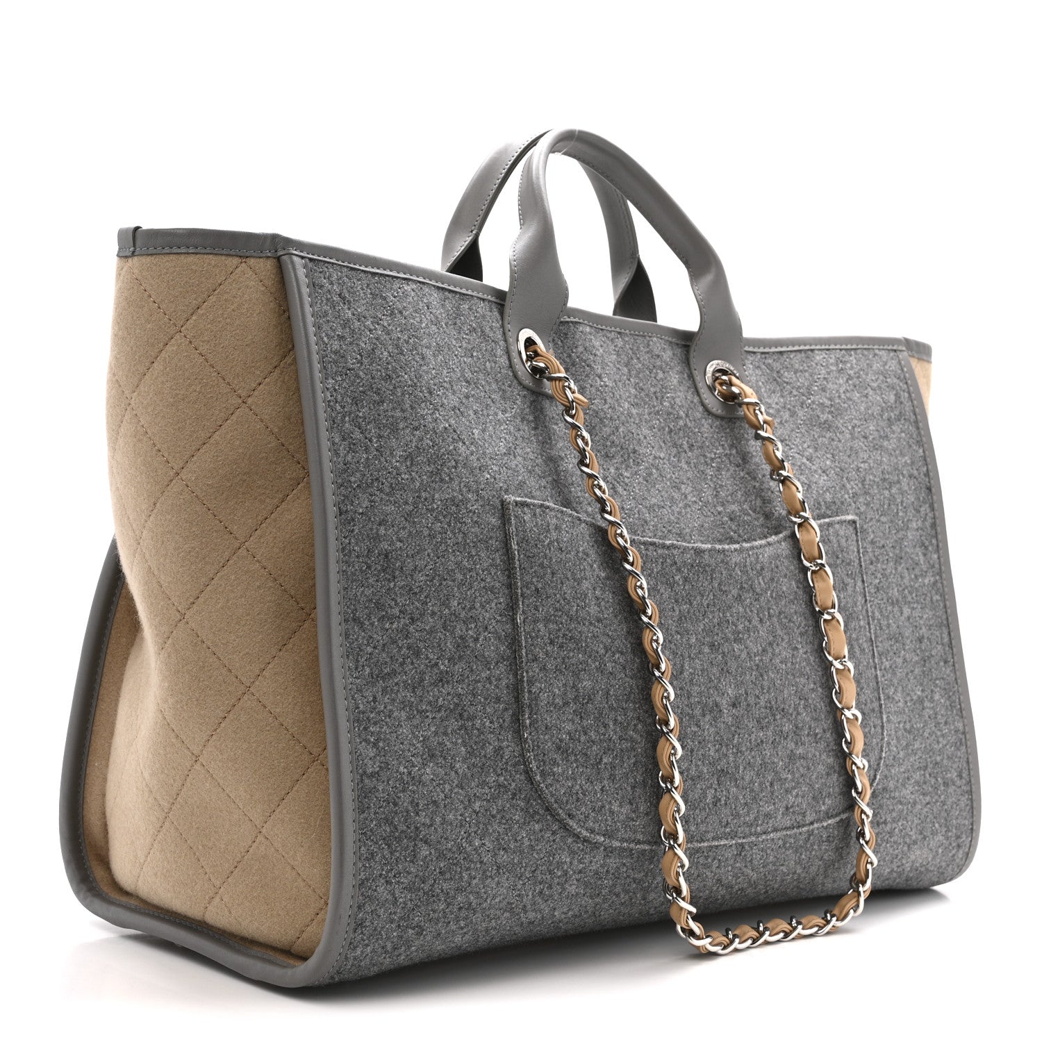 Chanel Wool Felt Large Deauville Tote Grey Beige