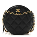 Chanel Lambskin Quilted Round Clutch With Chain Black