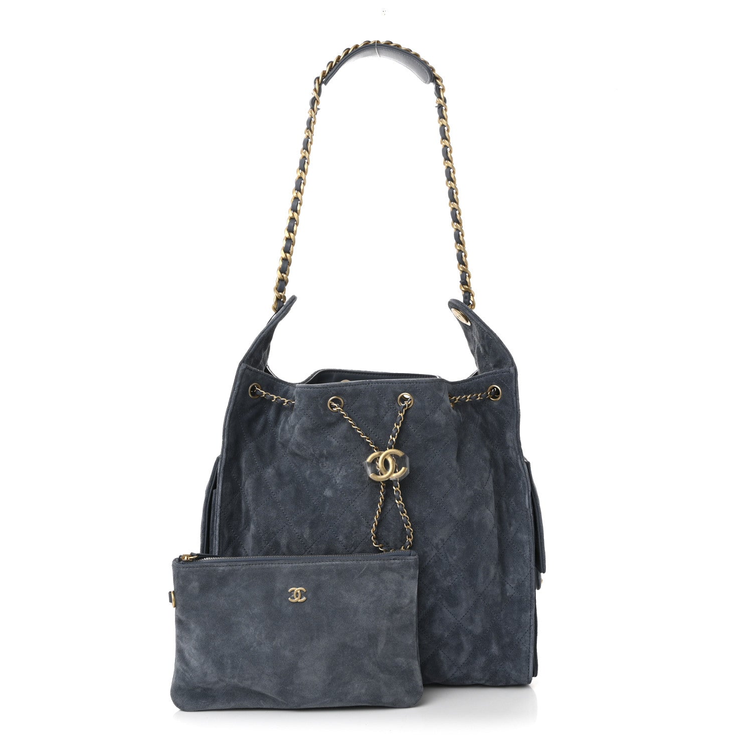Chanel Suede Quilted Medium Chanel 25 Handbag Blue