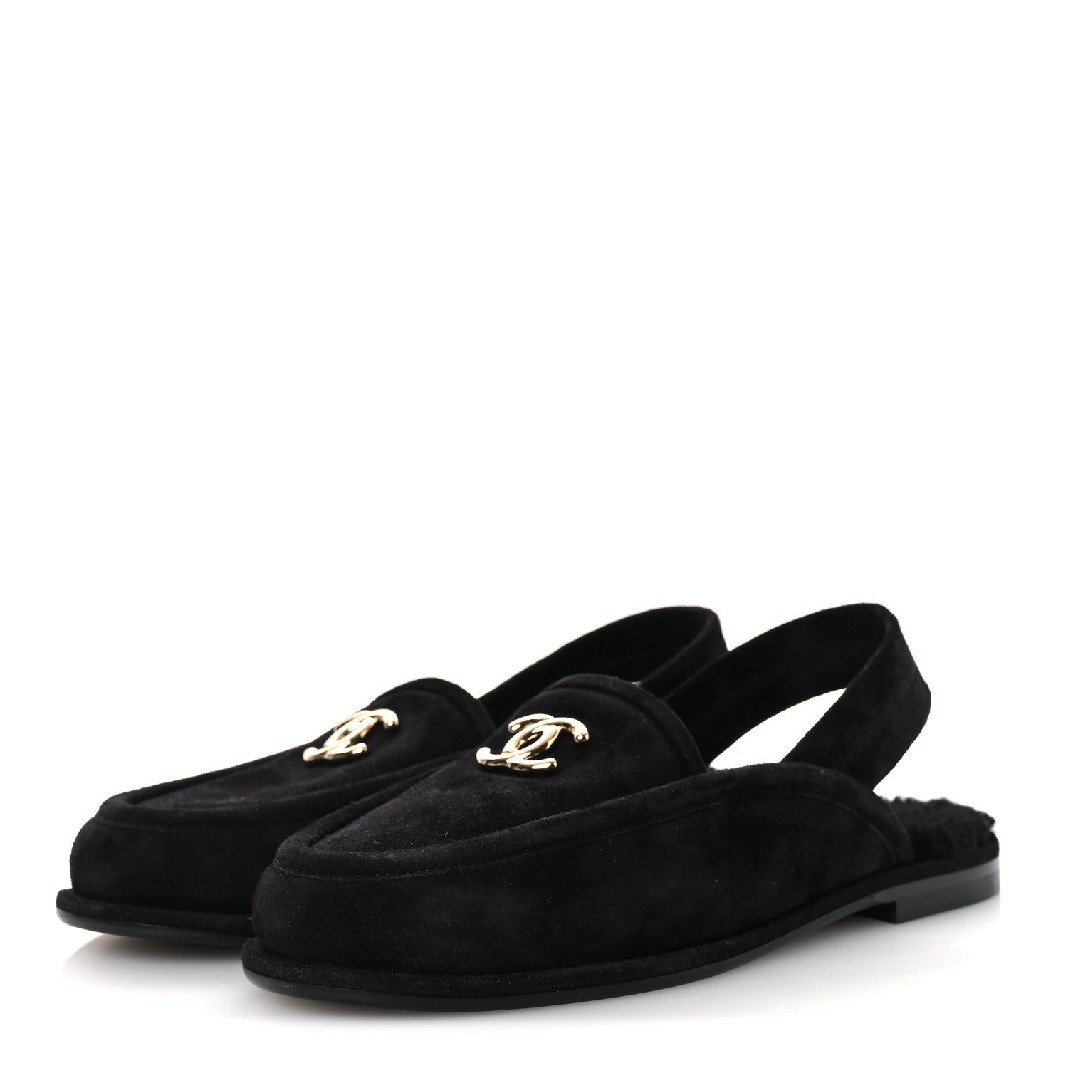 Chanel Suede Calfskin CC Slingback Loafers 37.5 Black