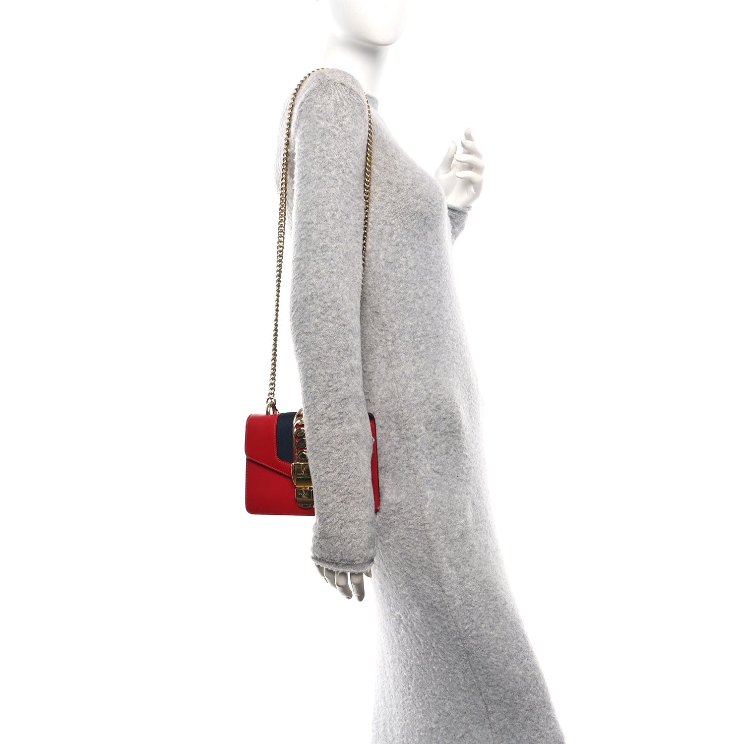 Gucci Calfskin Mini Sylvie Chain Shoulder Bag Hibiscus Red