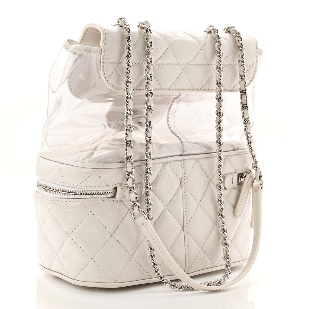 Chanel Crumpled Calfskin PVC Quilted Flap White