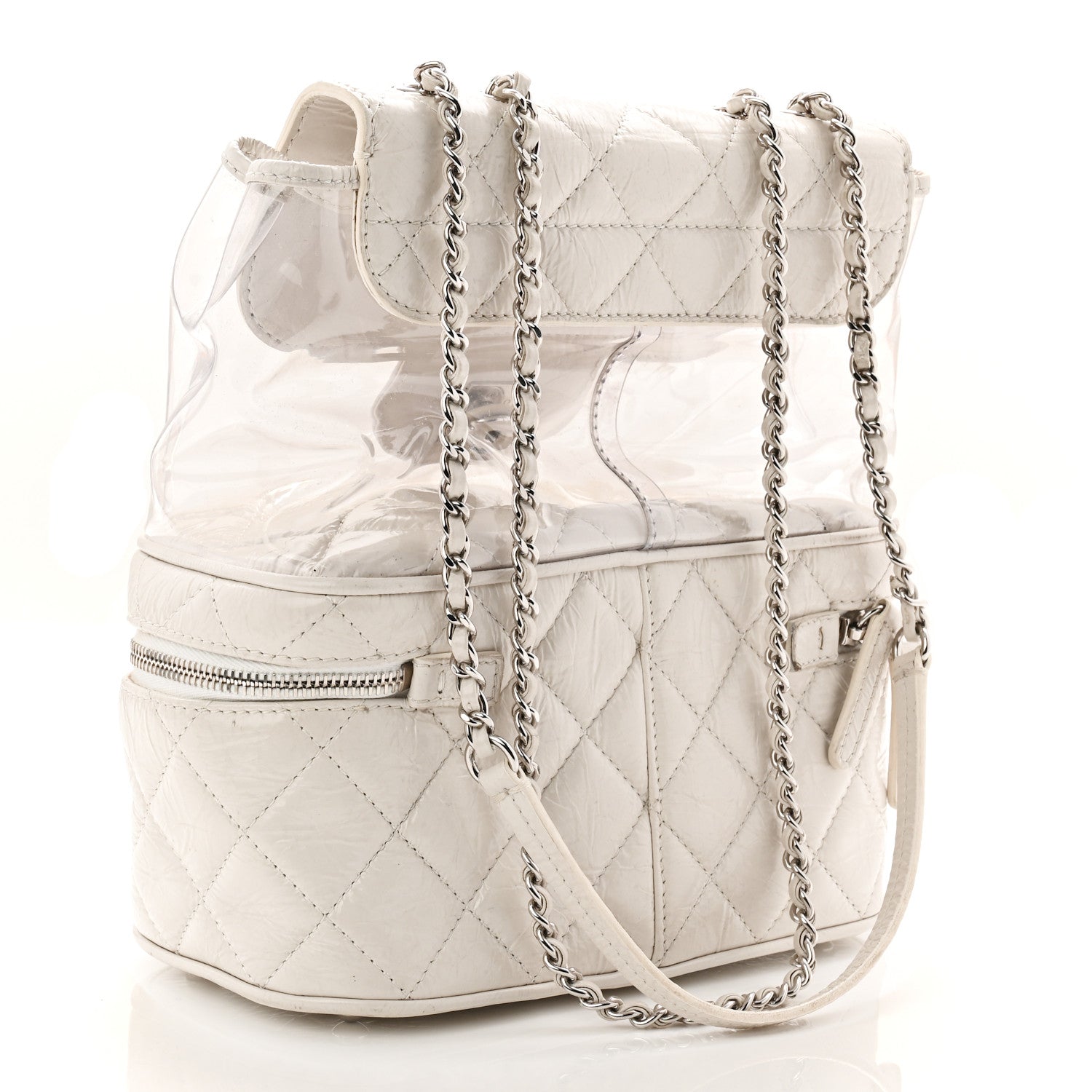 Chanel Crumpled Calfskin PVC Quilted Flap White