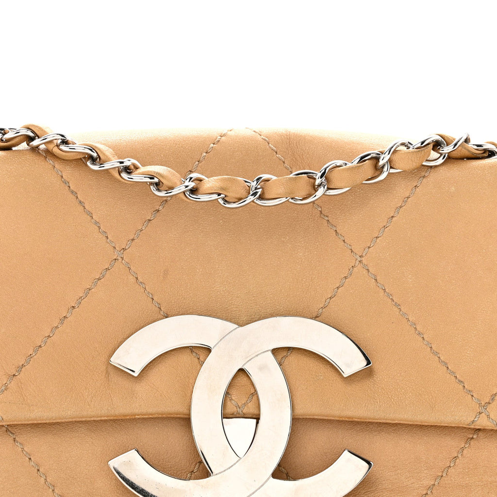 Chanel Lambskin Diamond Stitched CC CC East West Flap Beige