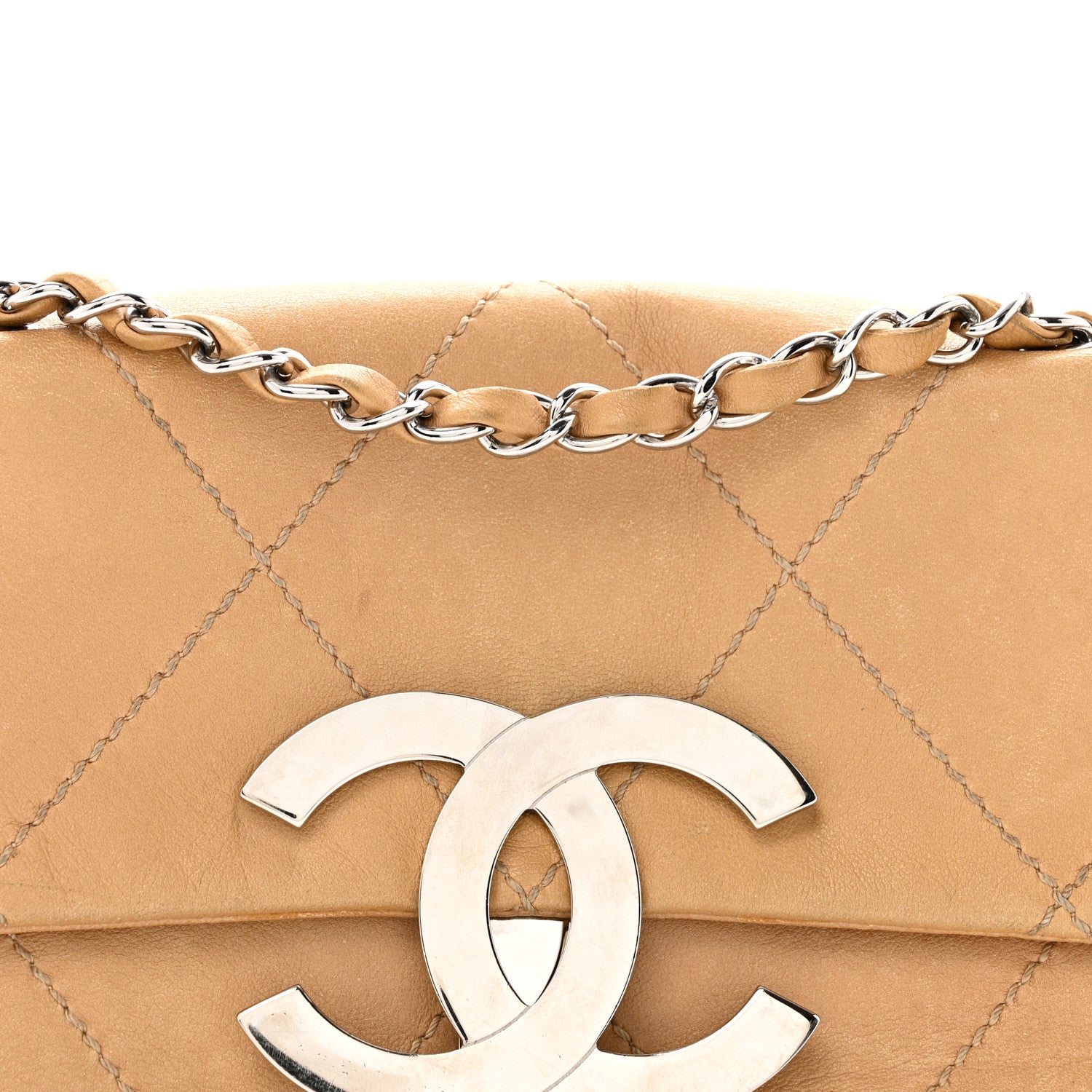 Chanel Lambskin Diamond Stitched CC CC East West Flap Beige