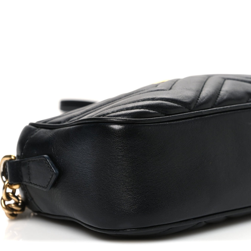 Gucci Calfskin Matelasse Small GG Marmont Chain Shoulder Bag Black