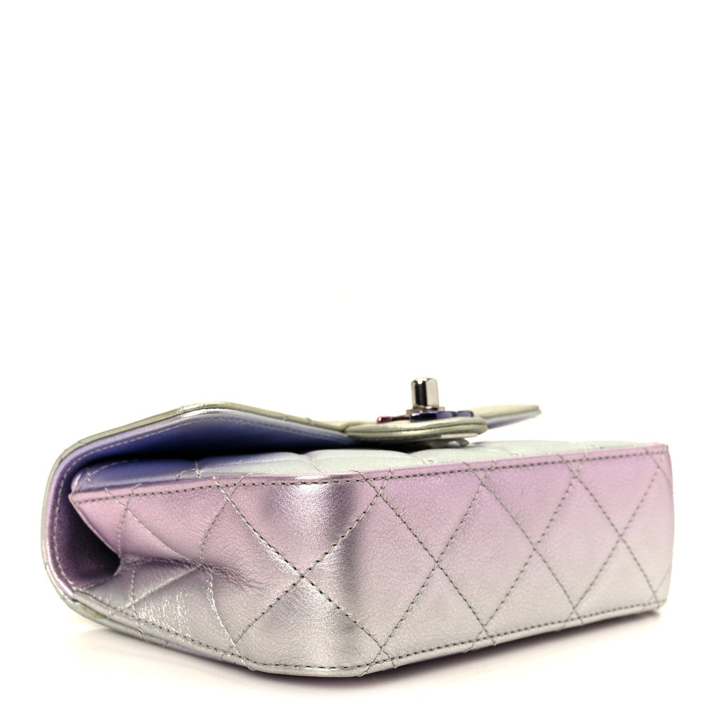 Chanel Gradient Metallic Calfskin Quilted Clutch Silver Blue Yellow Purple