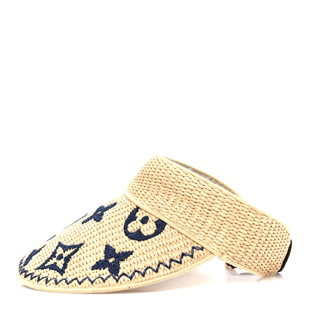 Louis Vuitton Calfskin Raffia Monogram Strawgram Visor Natural Blue
