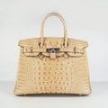 Hermes Birkin 35cm Crocodile Head Veins Handbags Earth Yellow Silver